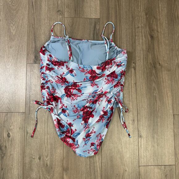 J Crew Ruched Side Tie Tulle Floral Print One Piece Swimsuit US Women's 20 Plus - Picture 3 of 7